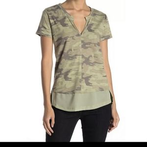 Sanctuary Camo Print Mixed Media Hem Short Sleeve Top, Size S